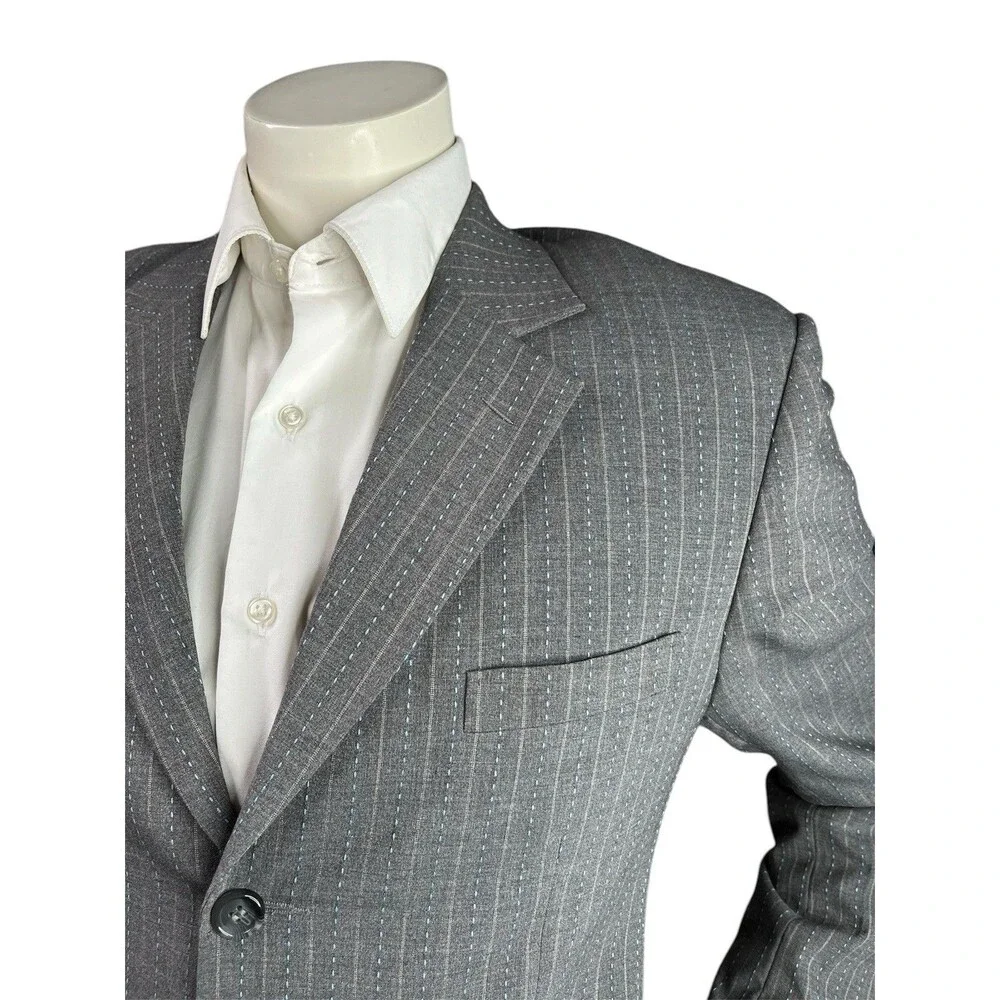 Giovanni Valentino Blazer Mens 34R Notched Lapel Gray Striped Sport Jacket